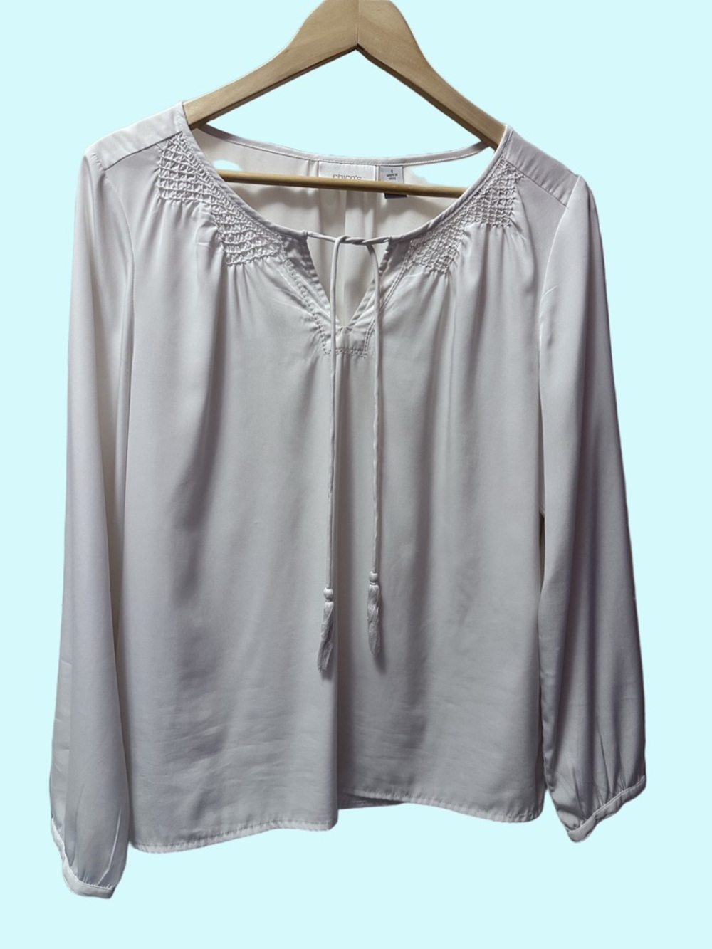 Chicos White Boho Tie-Neck Peasant Blouse
